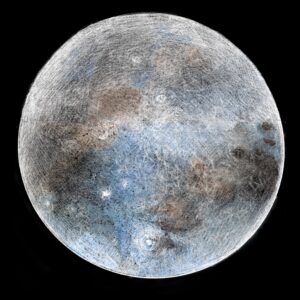 Illustrazione della luna piena di Georgia De Angelis associata ai mesi dell’anno tecnica mista, acquerello e digital illustration con procreate, stampa su carta hannemüle su ordinazione