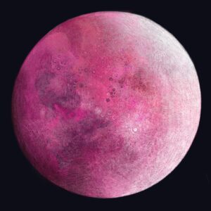 Illustrazione della luna piena di Georgia De Angelis associata ai mesi dell’anno tecnica mista, acquerello e digital illustration con procreate, stampa su carta hannemüle su ordinazione