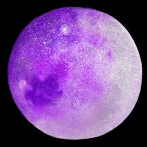 Illustrazione della luna piena di Georgia De Angelis associata ai mesi dell’anno tecnica mista, acquerello e digital illustration con procreate, stampa su carta hannemüle su ordinazione