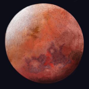 Illustrazione della luna piena di Georgia De Angelis associata ai mesi dell’anno tecnica mista, acquerello e digital illustration con procreate, stampa su carta hannemüle su ordinazione